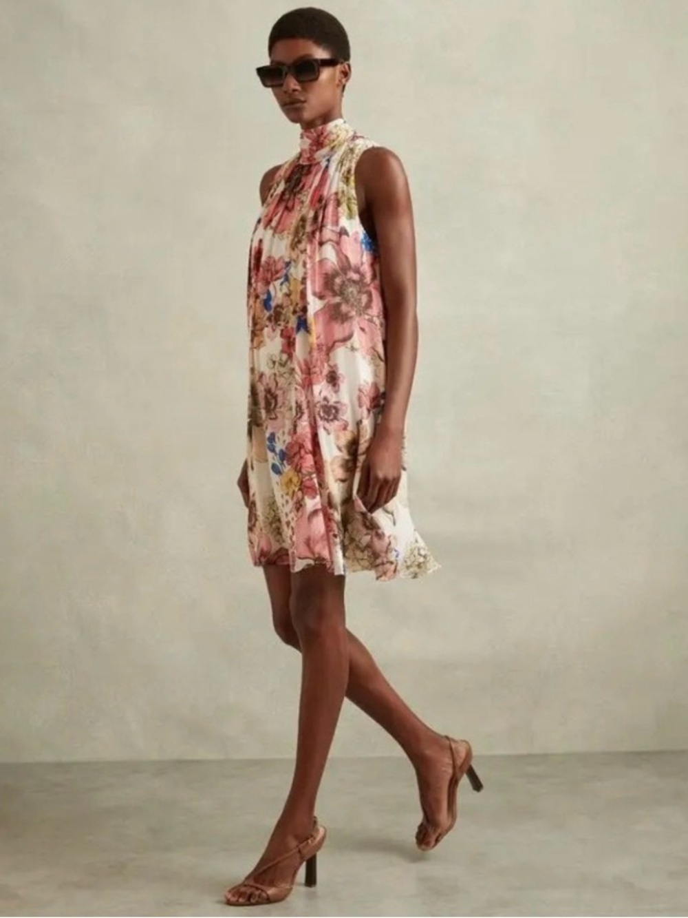 REISS Kady Chiffon Floral Sleeveless Swing Mini Dress SZ 4 EUC $320